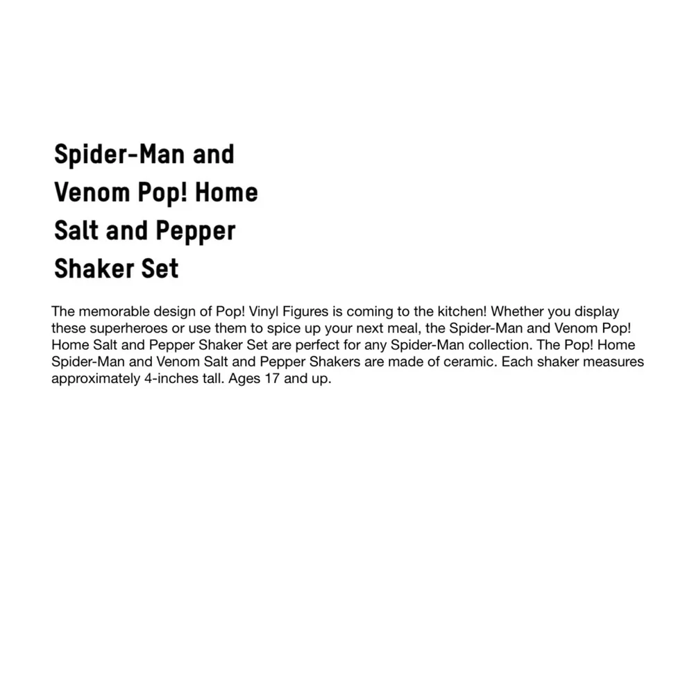 Funko Pop Spider-Man & Venom Salt & Pepper Shaker
